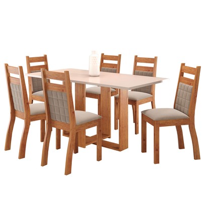Mesa de Jantar 6 Lugares Caiçara Mel/Blonde/Perola - Panorama Móveis