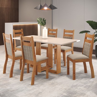 Mesa de Jantar 6 Lugares Caiçara Mel/Blonde/Perola - Panorama Móveis