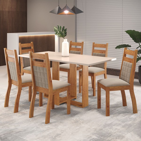 Mesa de Jantar 6 Lugares Caiçara Mel/Blonde/Perola - Panorama Móveis