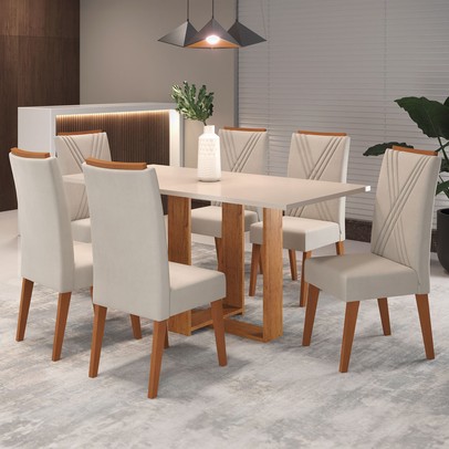 Mesa de Jantar 6 Lugares Congo Mel/Blonde/Marfim - Panorama Móveis