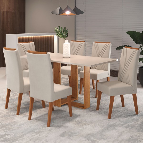 Mesa de Jantar 6 Lugares Congo Mel/Blonde/Marfim - Panorama Móveis
