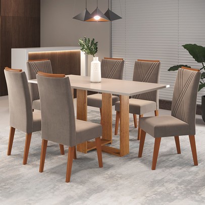 Mesa de Jantar 6 Lugares Congo Mel/Blonde/Perola - Panorama Móveis