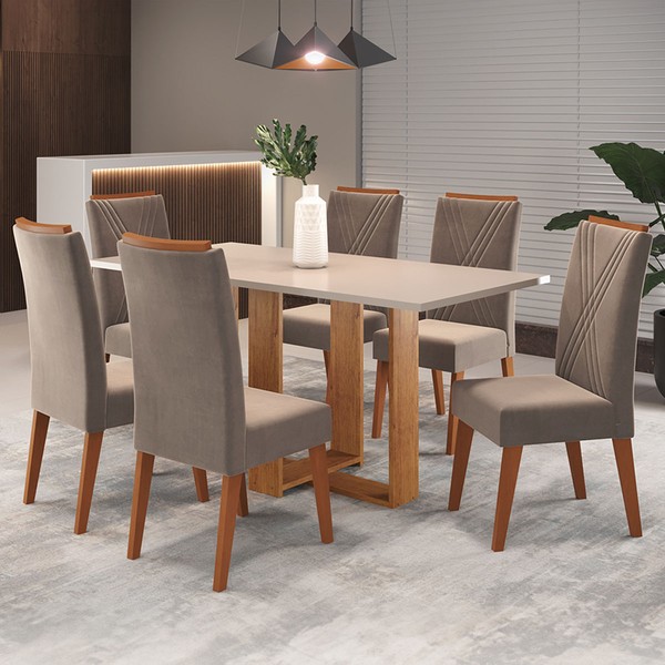 Mesa de Jantar 6 Lugares Congo Mel/Blonde/Perola - Panorama Móveis