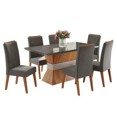 Mesa de Jantar 6 Lugares Brotherhood com Vidro Mel/Grafite - Panorama Móveis