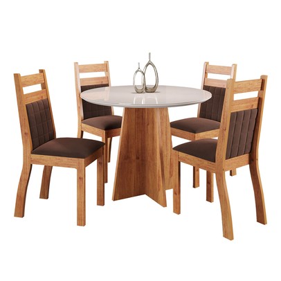 Mesa de Jantar 4 Lugares Derry Mel/Bombom/Off White - Panorama Móveis