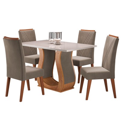 Mesa de Jantar 4 Lugares Bahrein Mel/Perola/Off White - Panorama Móveis