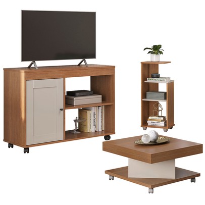 Sala de Estar Completa Rio para TV Até 42 Polegadas Cinamomo/Off White - Panorama Móveis