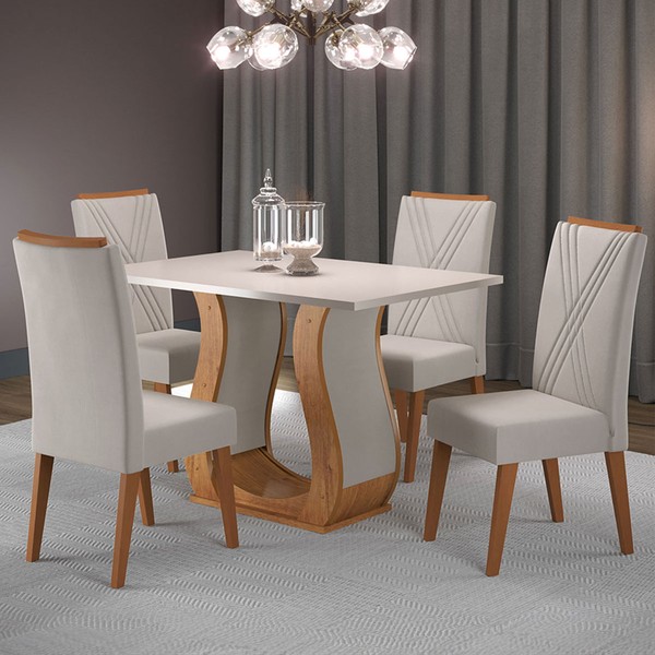 Mesa de Jantar 4 Lugares Catalunha Mel/Blonde/Marfim - Panorama Móveis