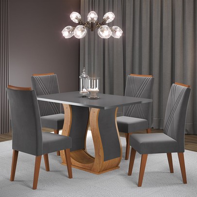 Mesa de Jantar 4 Lugares Catalunha Mel/Cinza/Grafite - Panorama Móveis
