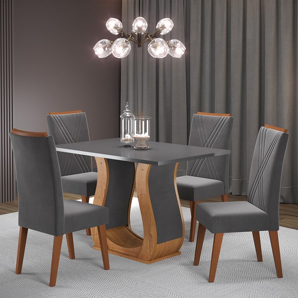 Mesa de Jantar 4 Lugares Catalunha Mel/Cinza/Grafite - Panorama Móveis