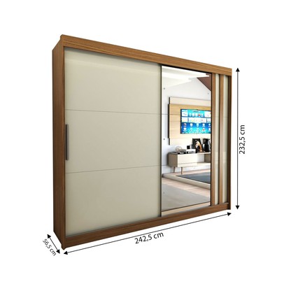 Guarda-Roupa Casal Castle Rock 100% Mdf 2 Portas 4 Gavetas com Espelho Freijo/Off White - Panorama Móveis