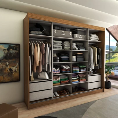 Guarda-Roupa Casal Castle Rock 100% Mdf 2 Portas 4 Gavetas com Espelho Freijo/Off White - Panorama Móveis