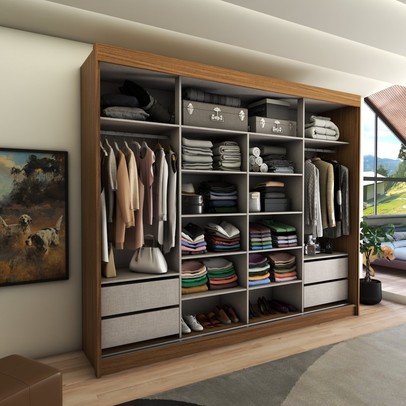 Guarda-Roupa Casal Castle Rock 100% Mdf 2 Portas 4 Gavetas Freijó/Off White - Panorama Móveis