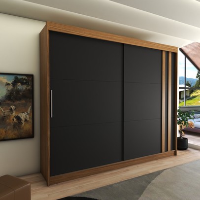 Guarda-Roupa Casal Castle Rock 100% Mdf 2 Portas 4 Gavetas Freijó/Nero - Panorama Móveis