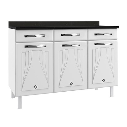 Balcão de Cozinha em Aço Star New 3 Portas 3 Gavetas Branco - Telasul