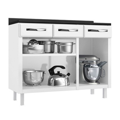 Balcão de Cozinha em Aço Star New 3 Portas 3 Gavetas Branco - Telasul
