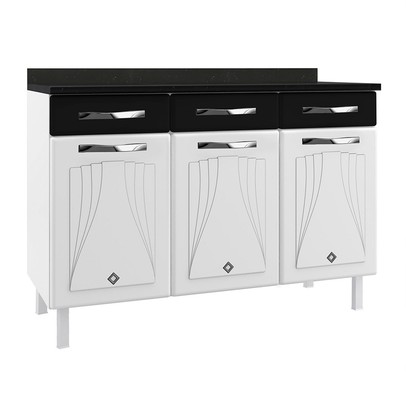 Balcão de Cozinha em Aço Star New 3 Portas 3 Gavetas Branco/Preto - Telasul