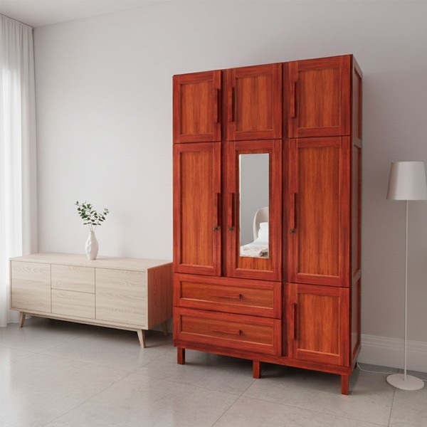 Guarda-Roupa Solteiro Ceará 7 Portas 2 Gavetas 2 Prateleiras com Espelho Mel - Rodmóveis