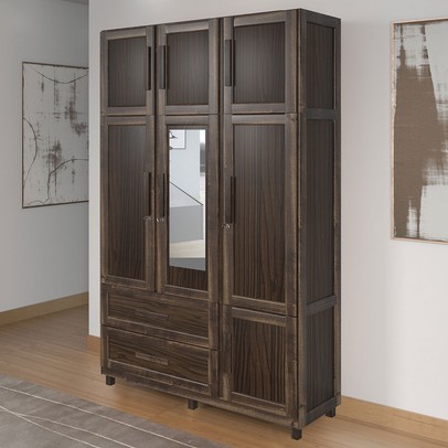 Guarda-Roupa Solteiro Ceará 7 Portas 2 Gavetas 2 Prateleiras com Espelho Imbuia Natural - Rodmóveis