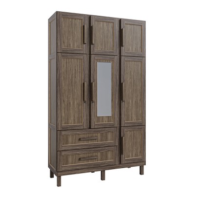 Guarda-Roupa Solteiro Ceará 7 Portas 2 Gavetas 2 Prateleiras com Espelho Imbuia Natural - Rodmóveis