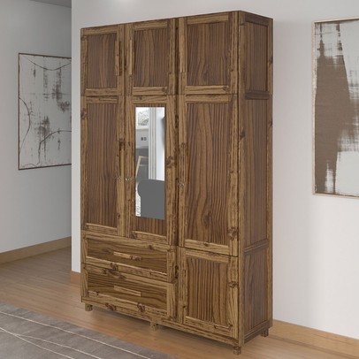 Guarda-Roupa Solteiro Ceará 7 Portas 2 Gavetas 2 Prateleiras com Espelho Ypê - Rodmóveis