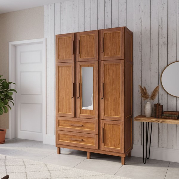 Guarda-Roupa Solteiro Ceará 7 Portas 2 Gavetas 2 Prateleiras com Espelho Ypê - Rodmóveis