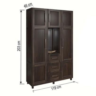 Guarda-Roupa Solteiro Pará 7 Portas 3 Gavetas 4 Prateleiras com Espelho Imbuia Natural - Rodmóveis