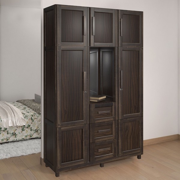 Guarda-Roupa Solteiro Pará 7 Portas 3 Gavetas 4 Prateleiras com Espelho Imbuia Natural - Rodmóveis