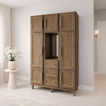 Guarda-Roupa Solteiro Pará 7 Portas 3 Gavetas 4 Prateleiras com Espelho Imbuia Natural - Rodmóveis