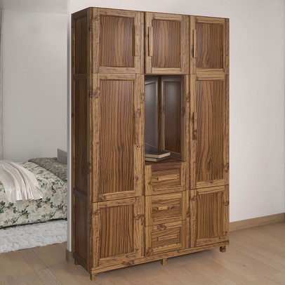 Guarda-Roupa Solteiro Pará 7 Portas 3 Gavetas 4 Prateleiras com Espelho Ypê - Rodmóveis