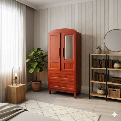 Guarda-Roupa Solteiro Bacuri 2 Portas 2 Gavetas com Espelho Mel - Rodmóveis