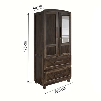 Guarda-Roupa Solteiro Bacuri 2 Portas 2 Gavetas com Espelho Imbuia Natural - Rodmóveis