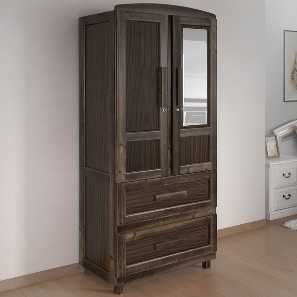 Guarda-Roupa Solteiro Bacuri 2 Portas 2 Gavetas com Espelho Imbuia Natural - Rodmóveis