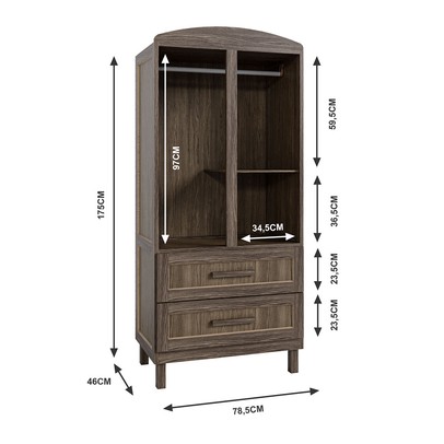 Guarda-Roupa Solteiro Bacuri 2 Portas 2 Gavetas com Espelho Imbuia Natural - Rodmóveis