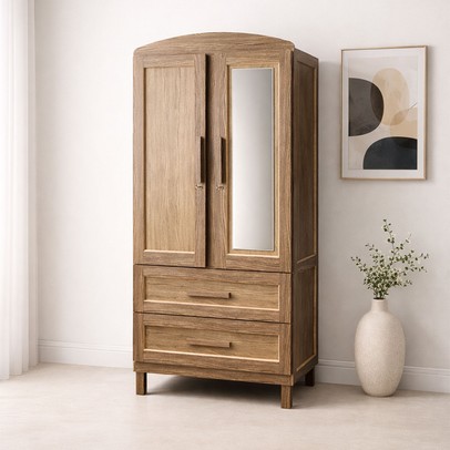 Guarda-Roupa Solteiro Bacuri 2 Portas 2 Gavetas com Espelho Imbuia Natural - Rodmóveis