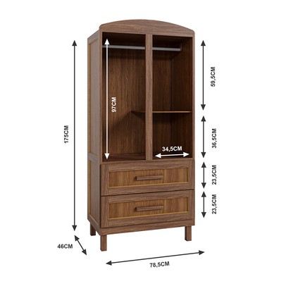 Guarda-Roupa Solteiro Bacuri 2 Portas 2 Gavetas com Espelho Ypê - Rodmóveis