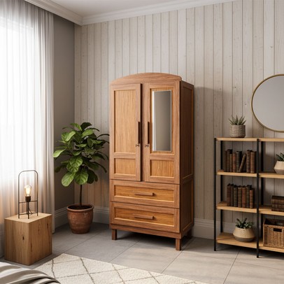 Guarda-Roupa Solteiro Bacuri 2 Portas 2 Gavetas com Espelho Ypê - Rodmóveis