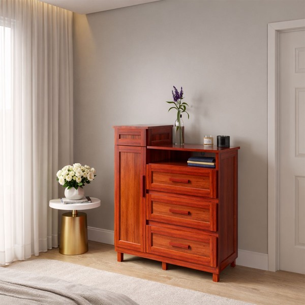 Cômoda Mato Grosso 1 Portas 3 Gavetas com Espelho Mel - Rodmóveis