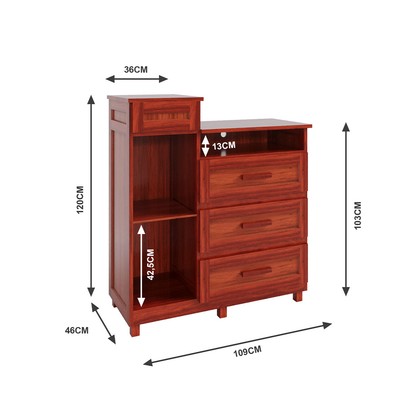 Cômoda Mato Grosso 1 Portas 3 Gavetas com Espelho Mel - Rodmóveis
