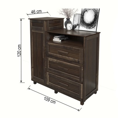 Cômoda Mato Grosso 1 Portas 3 Gavetas com Espelho Imbuia Natural - Rodmóveis