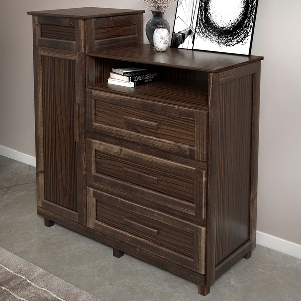 Cômoda Mato Grosso 1 Portas 3 Gavetas com Espelho Imbuia Natural - Rodmóveis