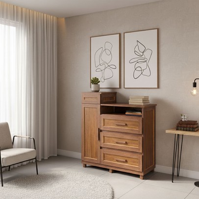 Cômoda Mato Grosso 1 Portas 3 Gavetas com Espelho Ypê - Rodmóveis