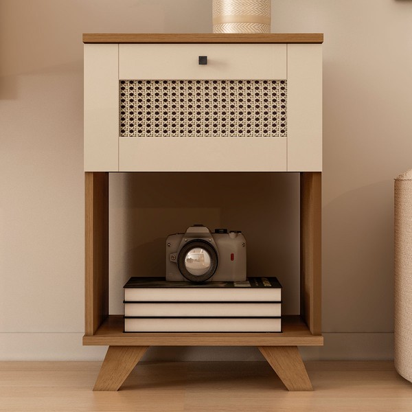 Mesa de Canto Decor 1 Gaveta Cinamomo/Off White - Artely Móveis