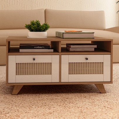 Mesa de Centro Decor 2 Gavetas Cinamomo/Off White - Artely Móveis