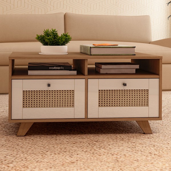 Mesa de Centro Decor 2 Gavetas Cinamomo/Off White - Artely Móveis