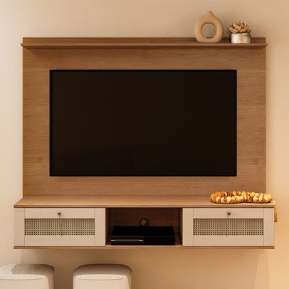 Painel para TV Até 72 Polegadas Decor 2 Portas Cinamomo/Off White - Artely Móveis