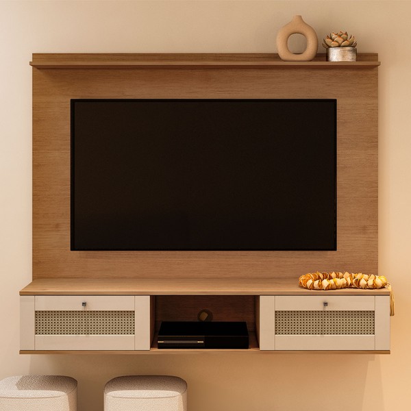 Painel para TV Até 72 Polegadas Decor 2 Portas Cinamomo/Off White - Artely Móveis