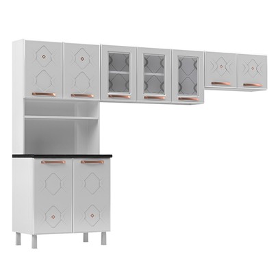 Cozinha de Aço Compacta Mirage 9 Portas com Vidro Branco - Telasul