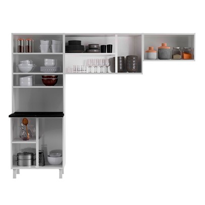 Cozinha de Aço Compacta Mirage 9 Portas com Vidro Branco/Preto - Telasul