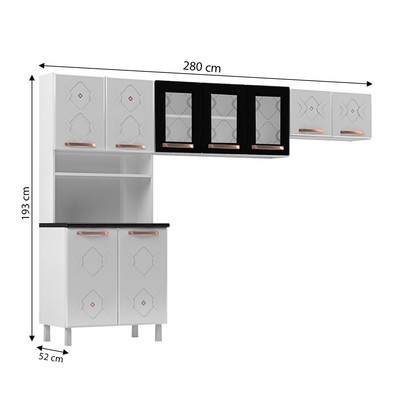 Cozinha de Aço Compacta Mirage 9 Portas com Vidro Branco/Preto - Telasul